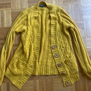 Mustard yellow cardigan medium grandma sweater ModCloth m knit
